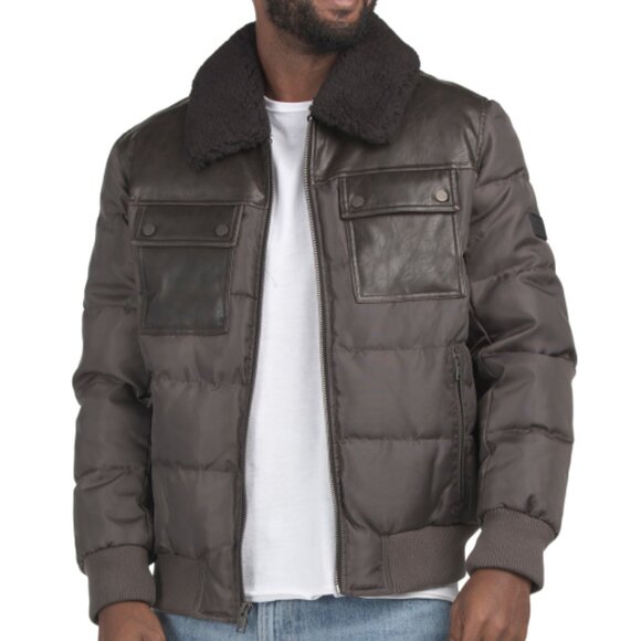 NEW ANDREW MARC Beaumont Faux Shearling Collar Puffer Jacket in brown 1025 7m3 - Picture 2 of 7